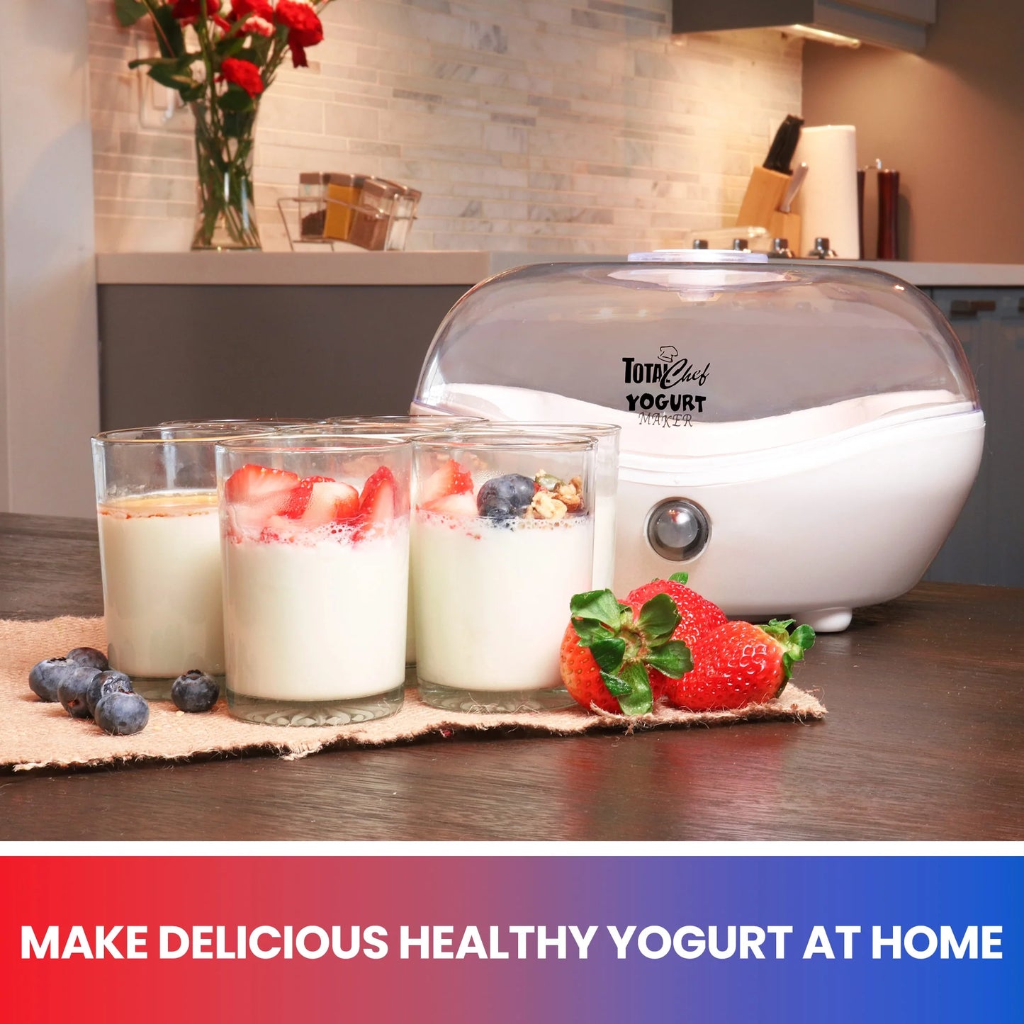 Yogurt Maker, 1L (1.1 Qt) with 7 Glass Jars and Lids, White