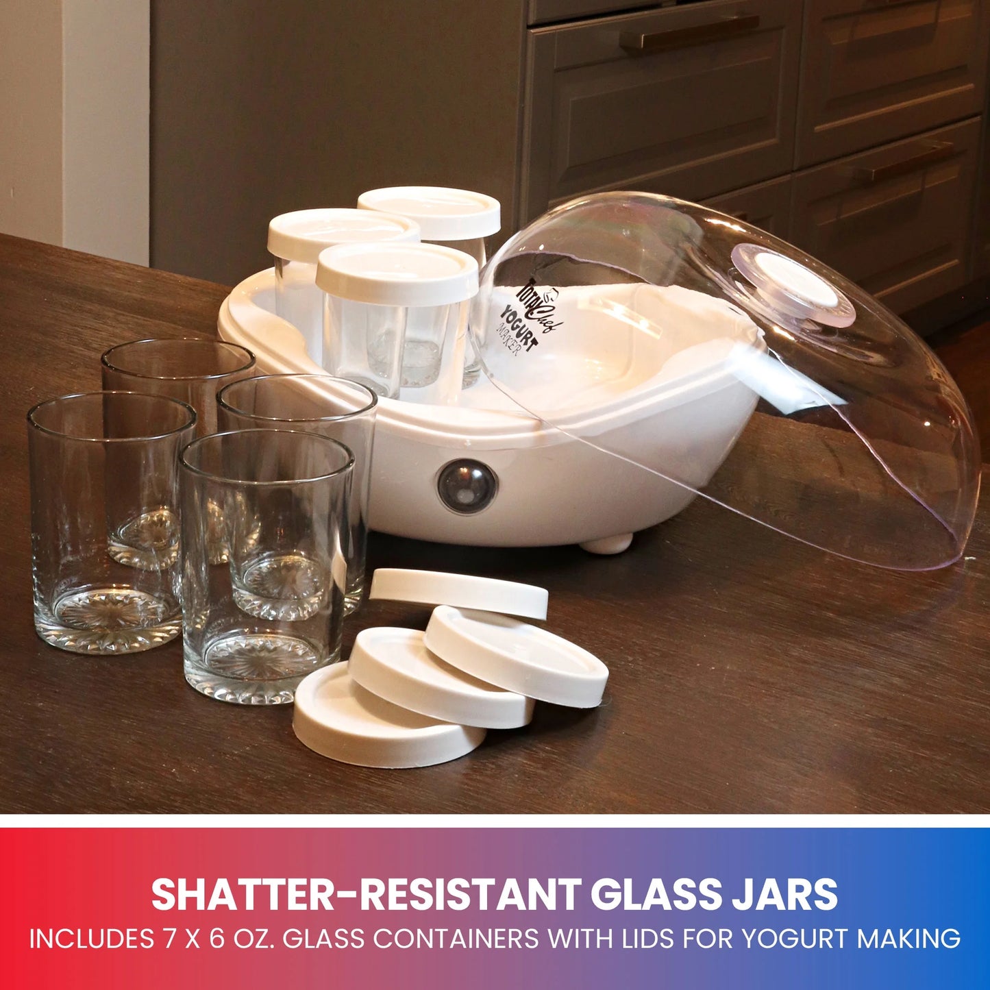 Yogurt Maker, 1L (1.1 Qt) with 7 Glass Jars and Lids, White