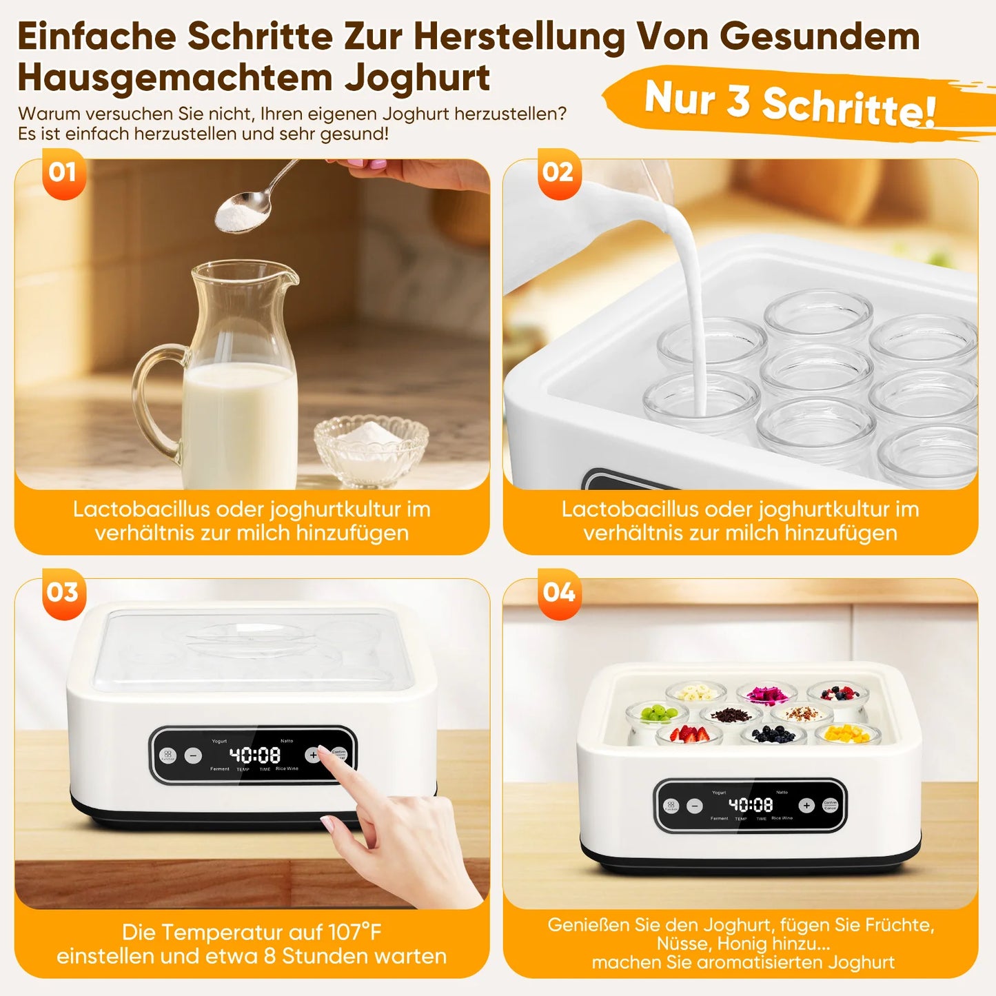 Large Capacity Automatic Yogurt Maker – 9 Cups Fermentation Machine