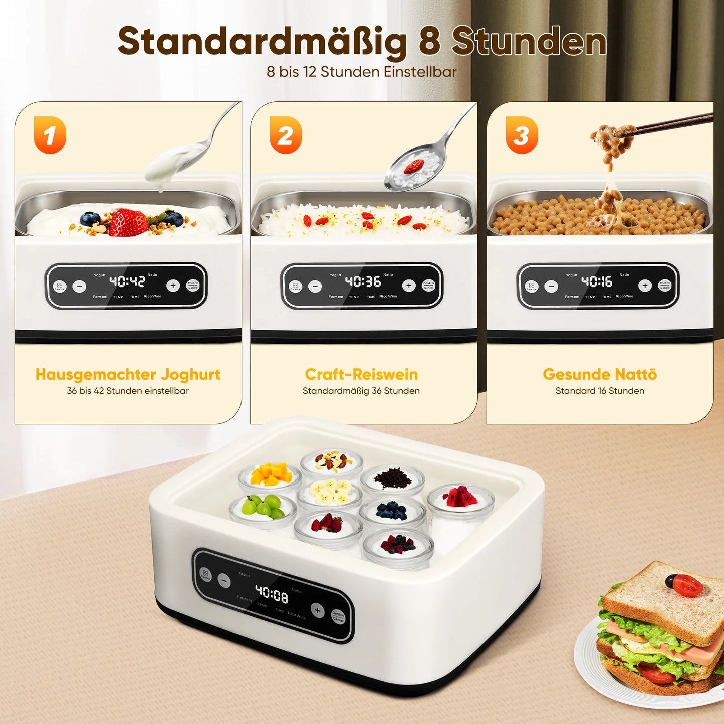 Large Capacity Automatic Yogurt Maker – 9 Cups Fermentation Machine