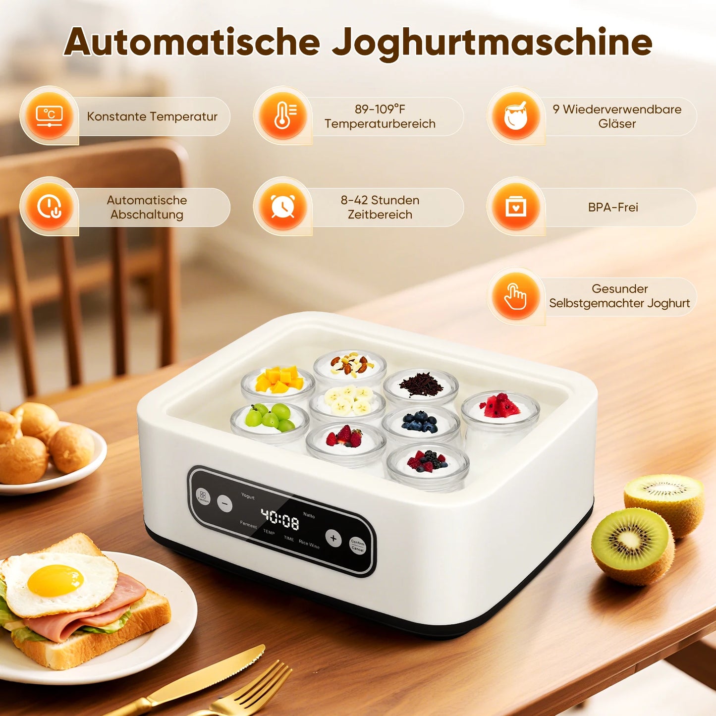 Large Capacity Automatic Yogurt Maker – 9 Cups Fermentation Machine